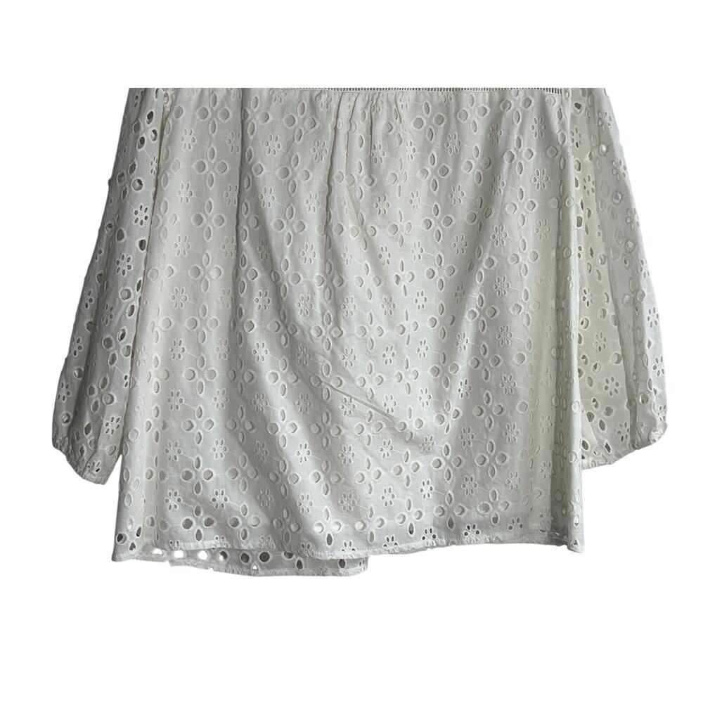 Cece White Eyelet Lace Button Down Blouse Ruffle Trim Scalloped Top Size 2X - Picture 8 of 10